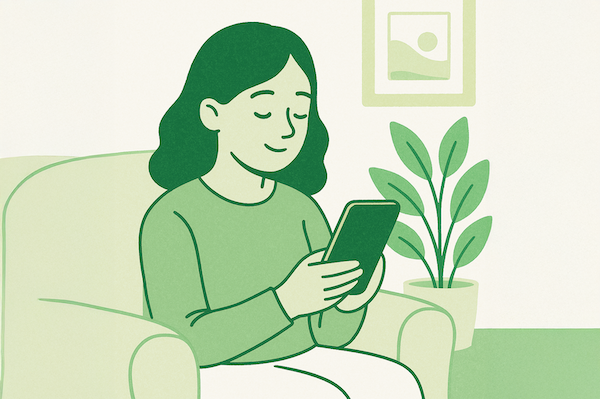 Woman using Cedar app on phone